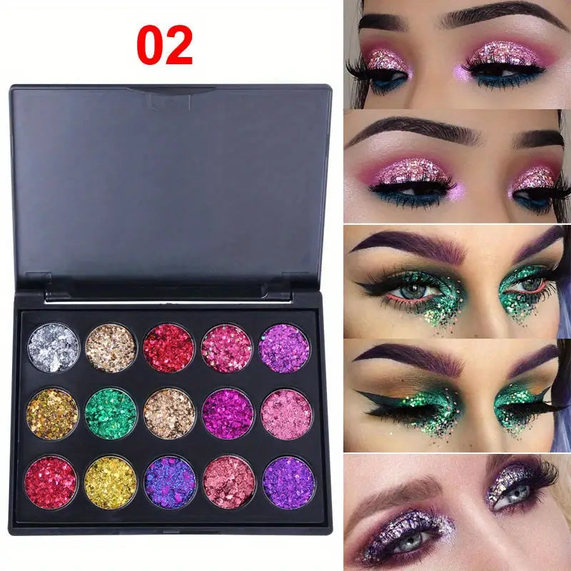 Aurora 15 Color Shiny Eyeshadow Palette with Glitter Texture